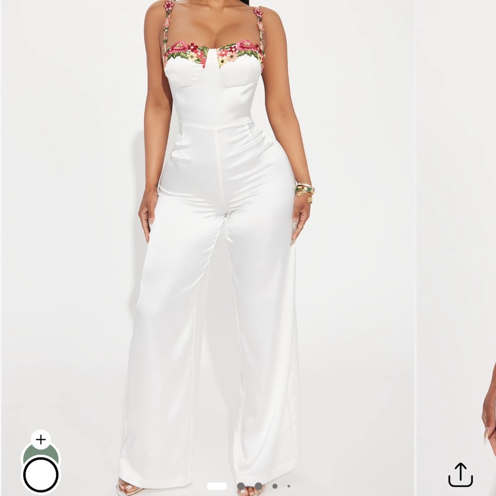 Fashion Nova Evelyn Satin Jumpsuit - White